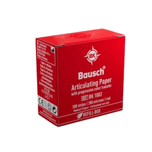 Bausch BK 1002 - артикуляционная бумага I-формы красная (сменный блок), толщина 200 мкм, 300 листов | Bausch (Германия)