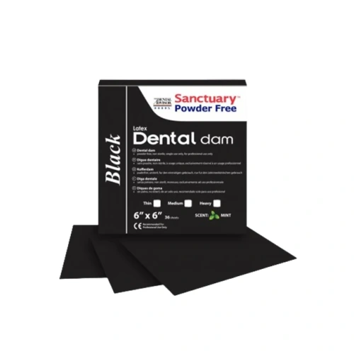 Black Latex Dental Dams - коффердам с ароматом мяты, чёрный цвет, 152?152 мм, 36 шт. | Sanctuary Health (Малайзия)