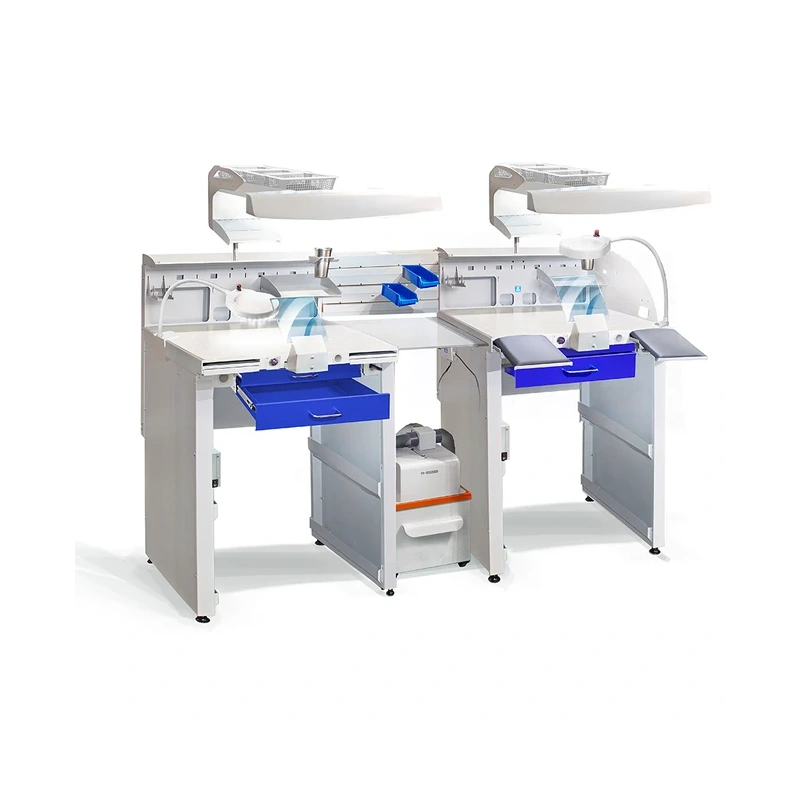 СЗТ 4.3 ДУЭТ СТАРТ – стол зубного техника на 2 рабочих места с бюджетной вытяжной системой | Аверон (Россия)
