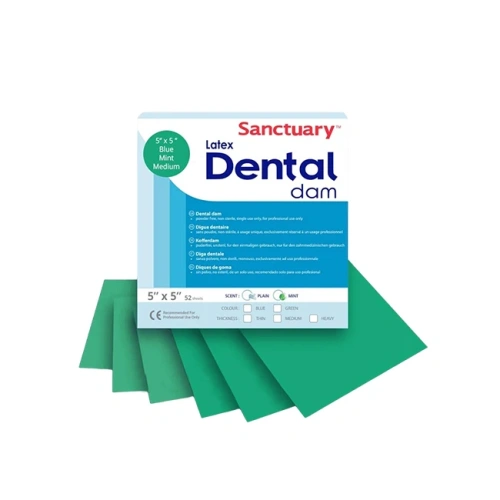 Latex Dental Dams - коффердам с ароматом мяты, зелёный цвет, 127?127 мм, 52 шт. | Sanctuary Health (Малайзия)