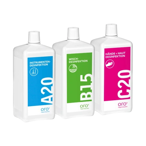 Orochemie Kit - комплект дезинфицирующих средств для рук, инструментов, поверхностей, 3 флакона по 1 л | Orochemie (Германия)