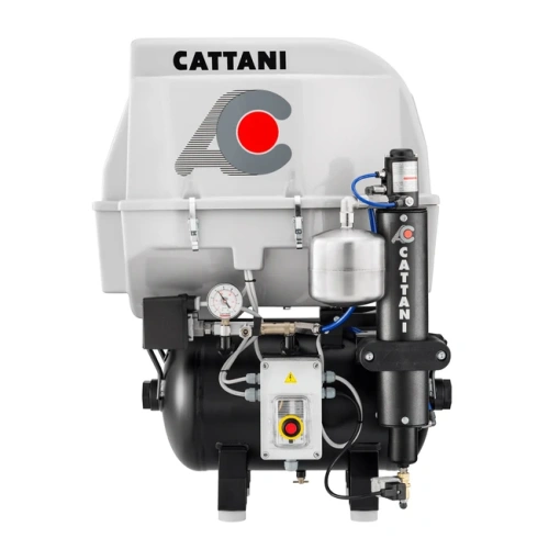 Cattani AC100Q 30-67 - безмасляный компрессор для одной стоматологической установки, в пластиковом кожухе, с осушителем, с ресивером 30 л, 67,5 л/мин | Cattani (Италия)