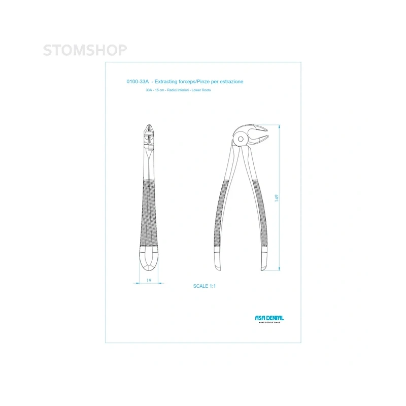 Щипцы N33А для удаления корней нижней челюсти | Asa Dental (Италия)